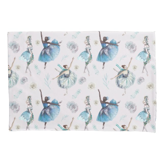 Housse D'oreillers Ballerinas Bleues Exquises sur Blush (devant)