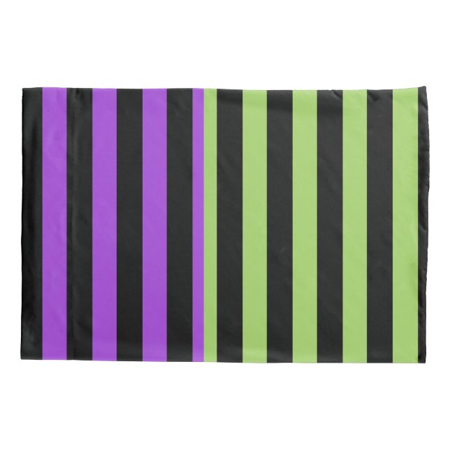 Housse D'oreillers Bande verte violette et noire d'Halloween (Dos)