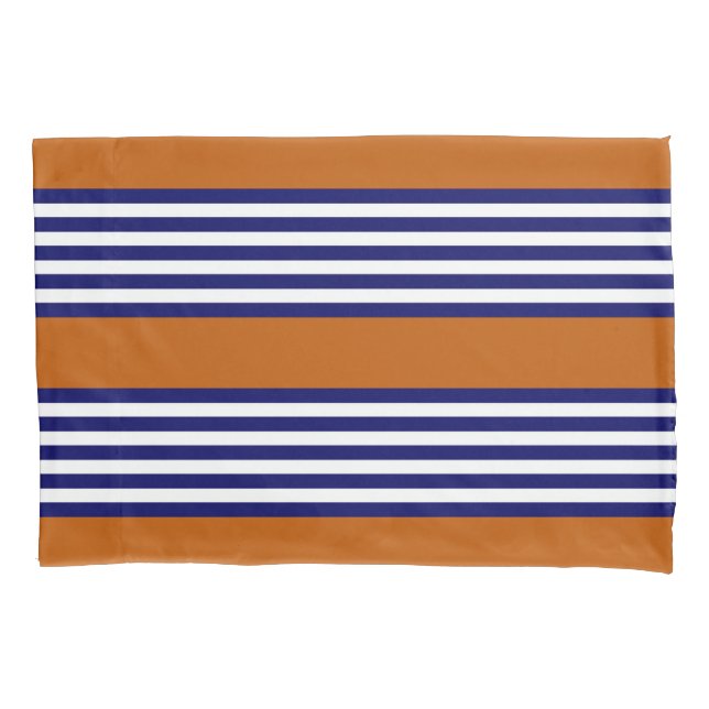 Housse D'oreillers Bandes bleu marine et blanc avec orange brûlé (devant)