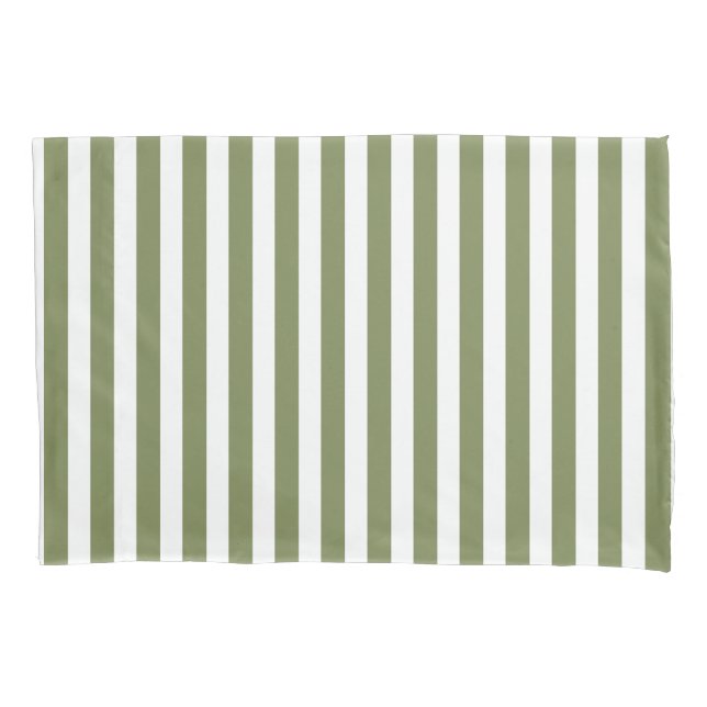 Housse D'oreillers Bandes de bonbons vert olive et blanc (devant)