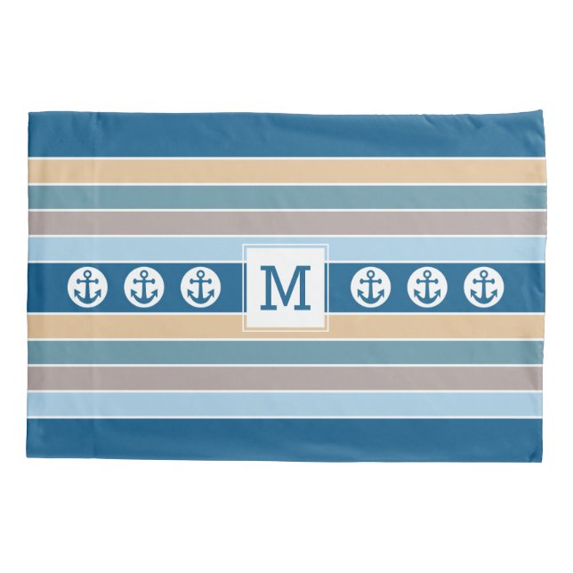 Housse D'oreillers Bandes Nautiques monogrammes personnalisées (Dos)