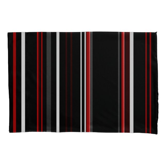 Housse D'oreillers Bandes noires rouges et blanches (devant)