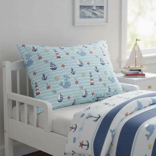 Housse D'oreillers Bateau à voile, vague et motif de baleine ID1228