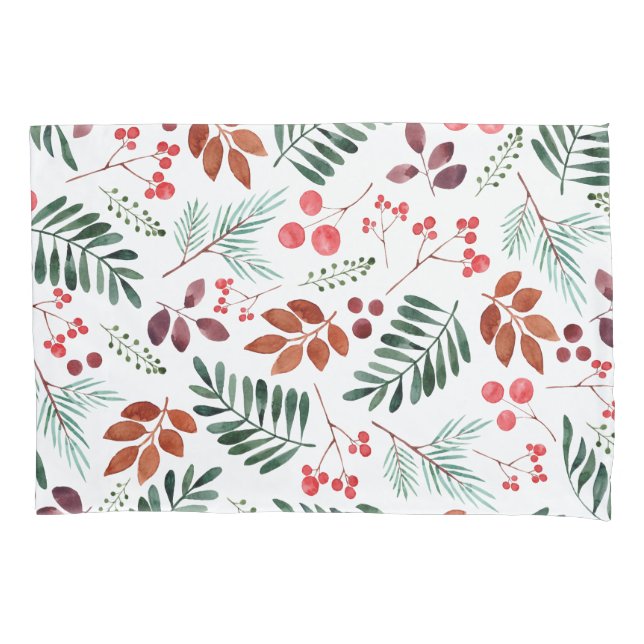 Housse D'oreillers Beau Berry et Branches Aquarelle hiver  (devant)