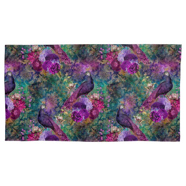 Housse D'oreillers Beau violet Turquoise Peacock Floral (devant)