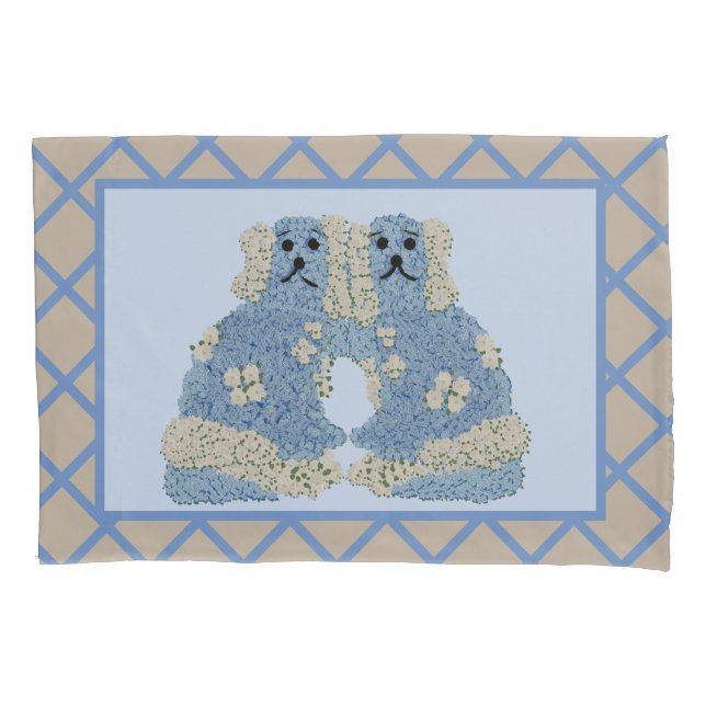 Housse D'oreillers Beige Blue Staffordshire Chiens Ginger Jars (devant)