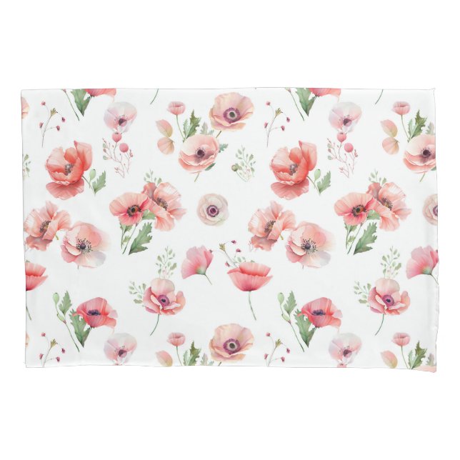 Housse D'oreillers Belle fleur rose et rouge pavot (devant)