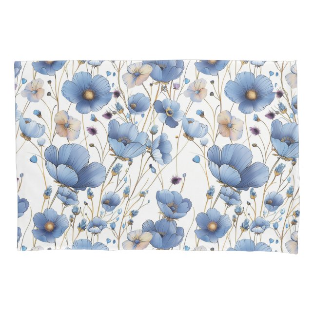 Housse D'oreillers Belle fleur sauvage bleu clair (devant)