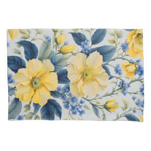 Housse D'oreillers Belles Fleurs Jaunes et Bleues