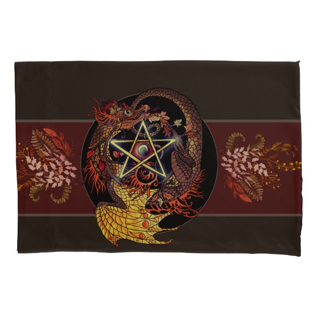 Housse D'oreillers Béni Soit Art Nouveau Pentacle Dragon (devant)