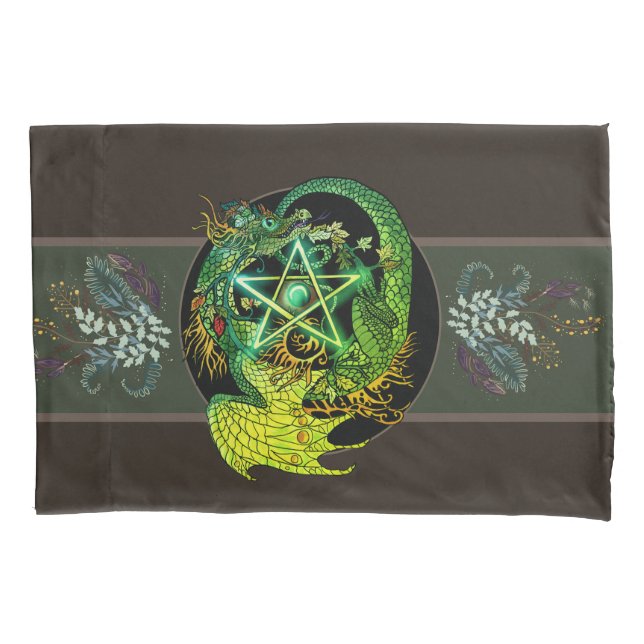 Housse D'oreillers Béni Soit Art Nouveau Pentacle Dragon (devant)