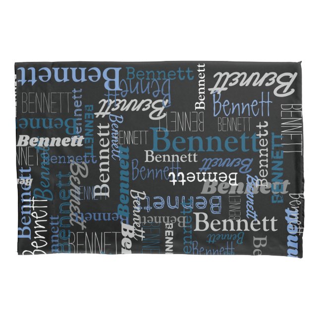 Housse D'oreillers Bennett nom personnalisé bleu gris (devant)