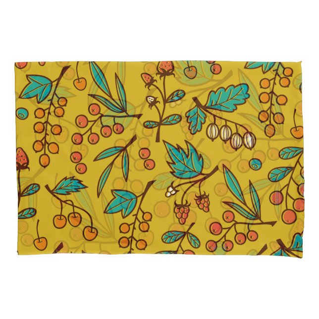 Housse D'oreillers Berries sur branches, motif naturel sans soudure. (devant)