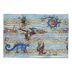 HOUSSE D'OREILLERS BESTIAIRE MÉDIÉVAL, MONSTRES DE MER IMAGINAIRES AN