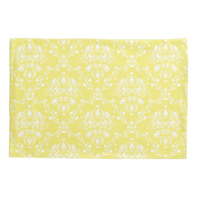 Housse D'oreillers Beurre jaune et blanc Damas (Dos-gauche)