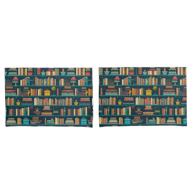 Housse D'oreillers Bibliothèque Rayons Lecteurs Livres Lover Motif (devant-Set)