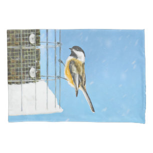 Housse D'oreillers Bickadee sur la peinture d'alimentation - Oiseaux