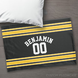 Housse D'oreillers Black and Gold Sports Jersey Nom personnalisé Numé