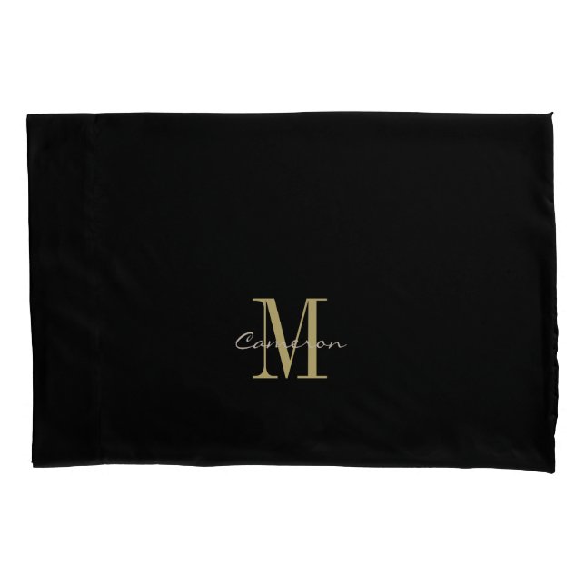 Housse D'oreillers Black Gold Initial et nom personnalisé (devant)