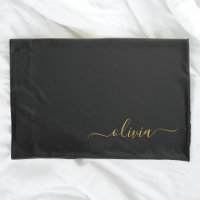 Black Gold Modern Script Girl Monogramme Nom