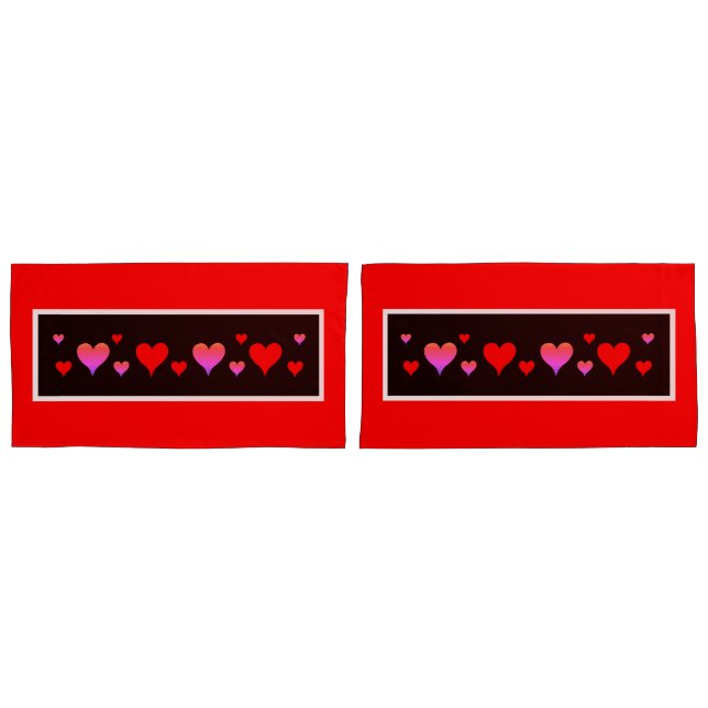 Housse D'oreillers Black Pink Red Hearts  (devant-Set)