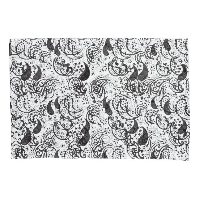 Housse D'oreillers Black & White Paisley Pattern –Elegant Textile Art (devant)