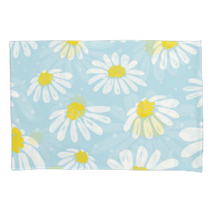 Housse D'oreillers Blanc bleu marguerite Arrière - plan sans couture