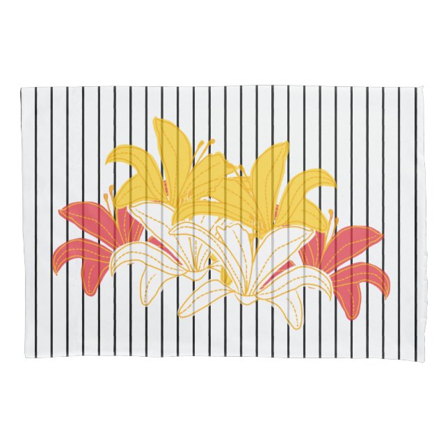 Housse D'oreillers Blanc Noir Frappe Jaune Lily Orange (devant-gauche)