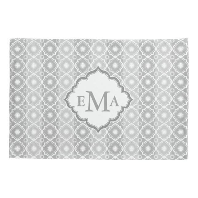 Housse D'oreillers Blancs et Gris & Quatrefoil Géométriques (Dos)