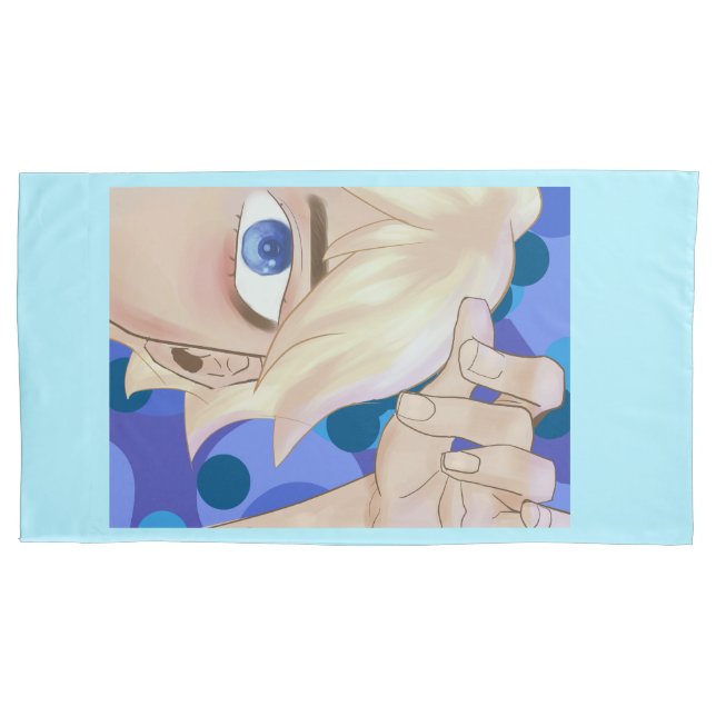 Housse D'oreillers Bleu blonde cheveux garçon semi-réalisme art (devant)
