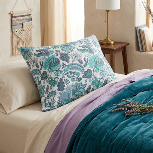 Housse D'oreillers Bleu Boho Imprimé Floral Vintage