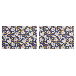 Housse D'oreillers Bleu Botanique Bleu Lys Floral