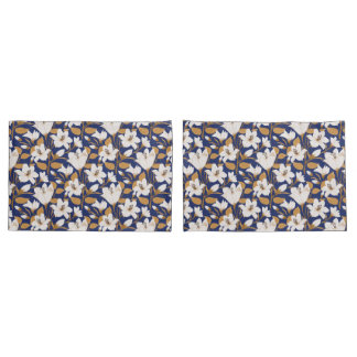 Housse D'oreillers Bleu Botanique Bleu Lys Floral