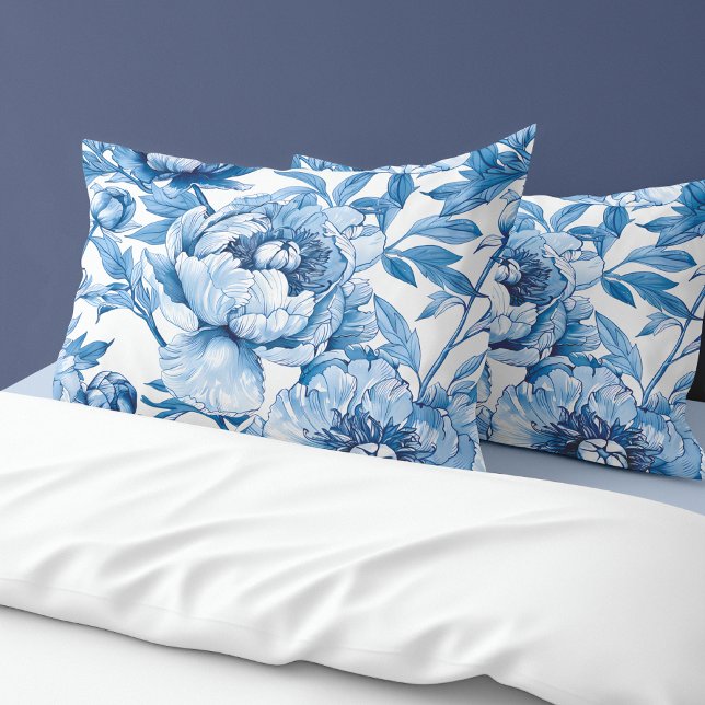 Housse D'oreillers Bleu botanique Floral Délicat Fleur de porcelaine (Botanical Blue Floral Delicate Porcelain Flower Pillow Case)