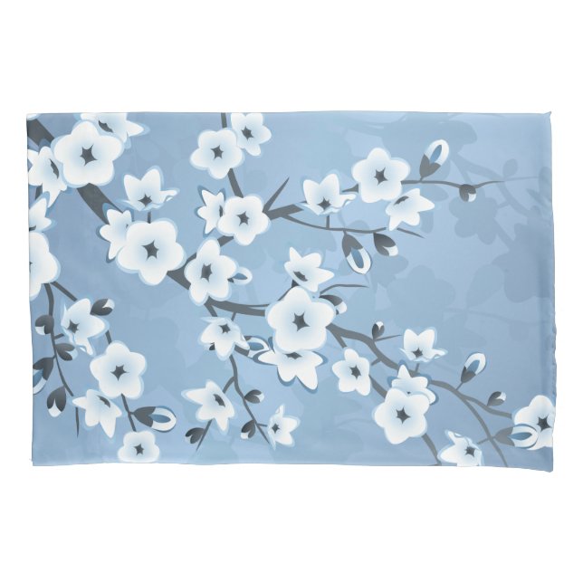 Housse D'oreillers Bleu Chatoyant Fleur de Cerise (devant)