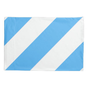 Housse D'oreillers Bleu ciel et blanc diagonale large bande