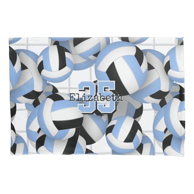 Housse D'oreillers bleu clair noir volleballs motif w net détail (devant)