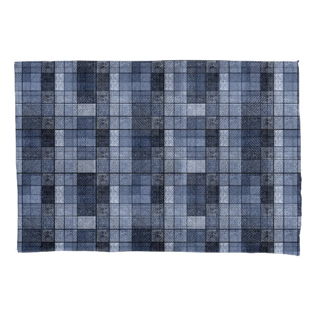 Housse D'oreillers Bleu, denim, tartan, plaid. (devant)