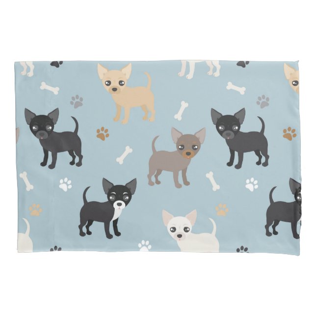 Housse D'oreillers Bleu mignon de motif de chiwawa (devant)