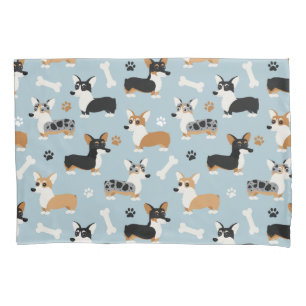 Housse D'oreillers Bleu Motif de Corgi