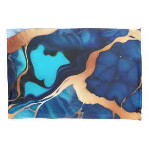 Housse D'oreillers Bleu tendance en or faux marbre