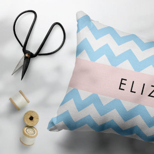 Housse D'oreillers Bleu Zigzag, Bleu Chevron, Vague Motif, Votre Nom