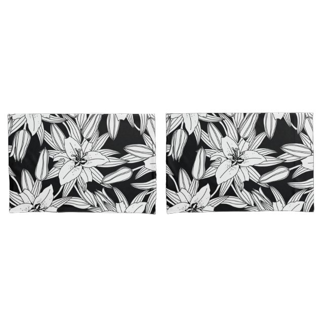 Housse D'oreillers Blooming Lilies in Black and White (devant-Set)