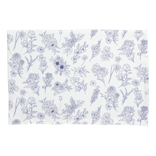 Housse D'oreillers Blue and White Floral Pillowcase (devant-gauche)
