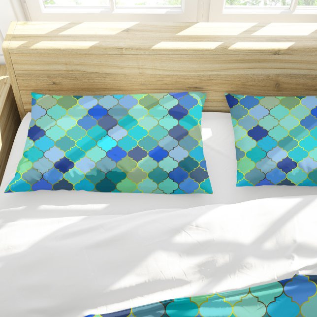 Housse D'oreillers Blue Aqua Moroccan Mosaic Pattern (Blue Aqua Moroccan Mosaic Pattern Pillow Case)