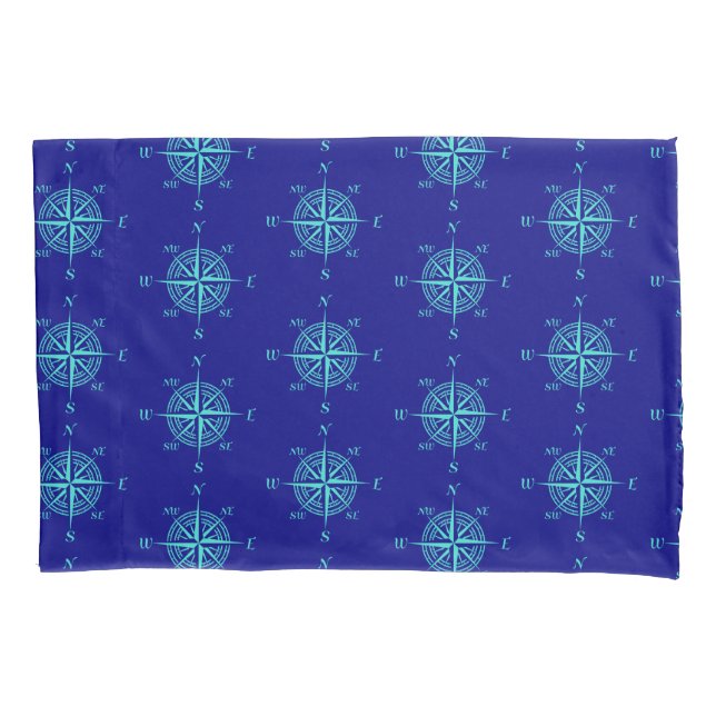Housse D'oreillers Blue Nautical Sailing Compass (devant)