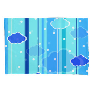 Housse D'oreillers blue strips clouds dots
