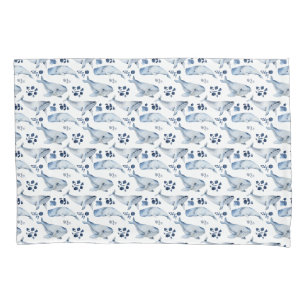 Housse D'oreillers Blue White Whale Ocean Motif Nursery