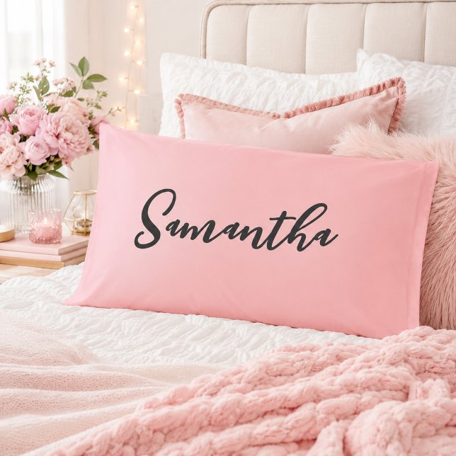 Housse D'oreillers Blush Rose Ombré Nom en Script  (Créateur téléchargé)