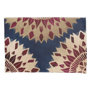 Housse D'oreillers Bohême Gold Navy Bourgogne main tiré Mandala